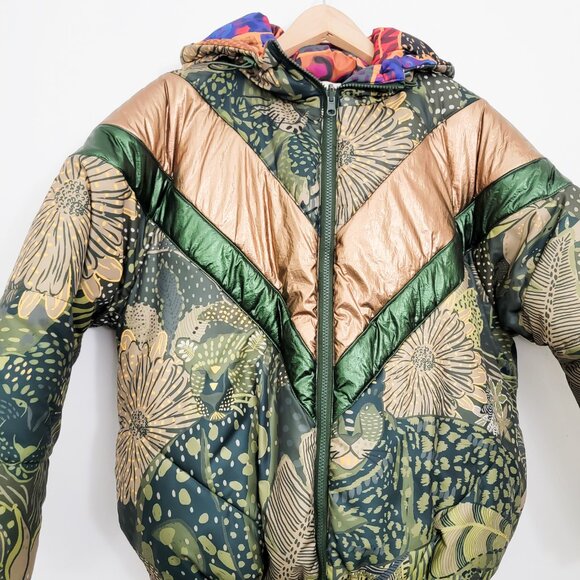 Farm Rio Reversible Metallic Cool Leopard Puffer Coat XS - Picture 6 of 8